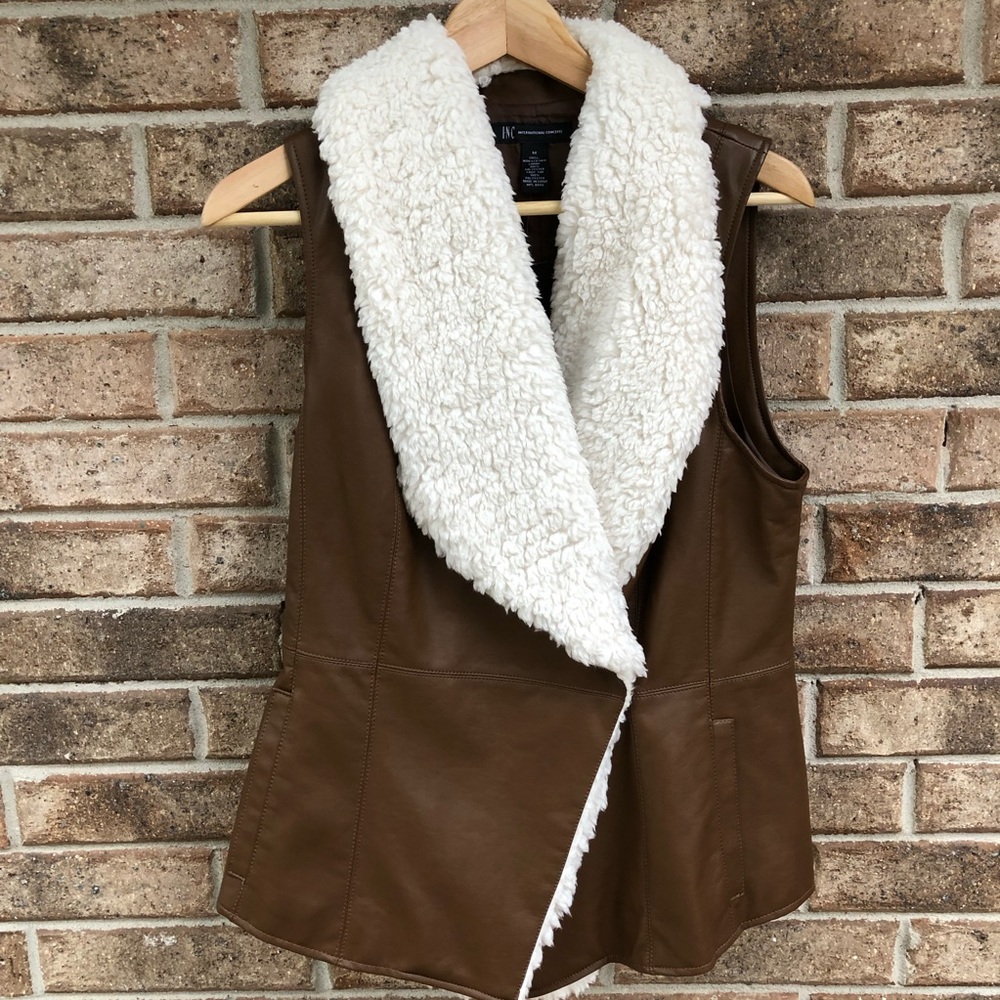 INC faux leather vest with Sherpa collar